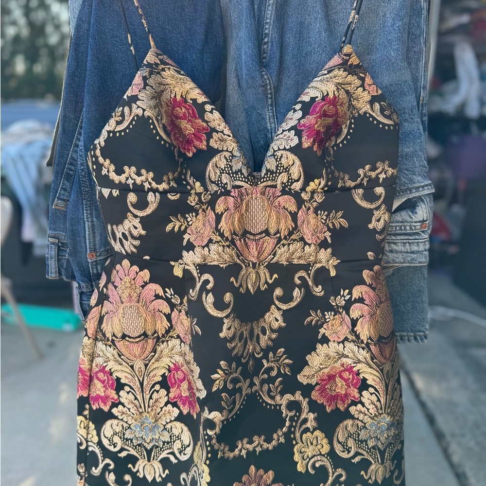 Zimmermann Black and Gold Floral Mini Dress